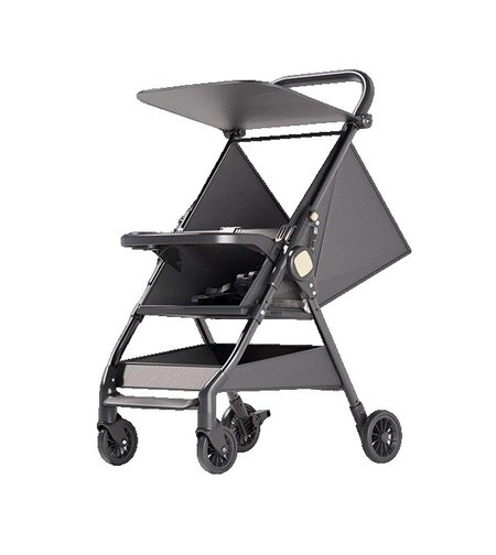 Carut Pliabil, Flippy, Usor, Compatibil cu Avionul, de Plimbat/Dormit, Parasolar, Cutie Depozitare, Tabla de Masa, 93 x 70 x 40 cm, Negru