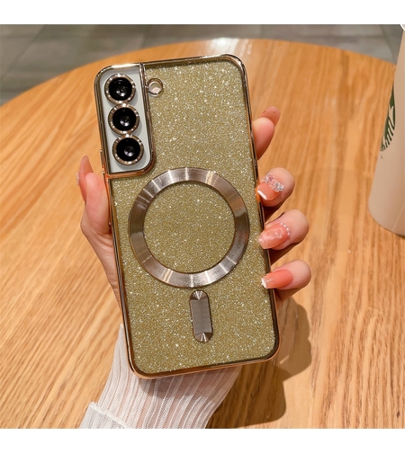 Husa de Protectie 2 in 1, Vafy, pentru Samsung Galaxy S23FE, Glitter Chrome Magsafe, din TPU, Magnetica, cu Protectie Lentila, Auriu