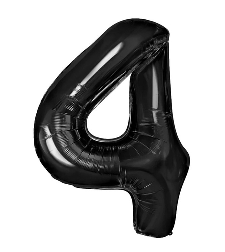 Balon din Folie Metalizata, Flippy, Figurina Cifra, Tema Aniversare 100 cm, Ambalaj Individual, Pai inclus, Umflare cu Aer sau Heliu, Negru, Cifra 4