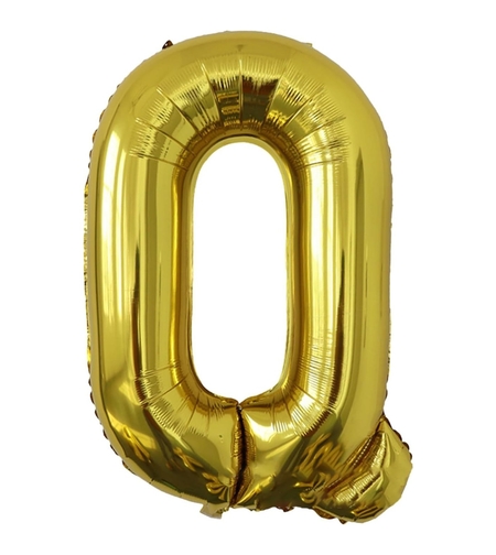 Balon Folie Metalizata Litera Q, Flippy, 40 cm, Umflati cu Heliu sau Aer, Ambalaj Individual, Pai inclus, Auriu