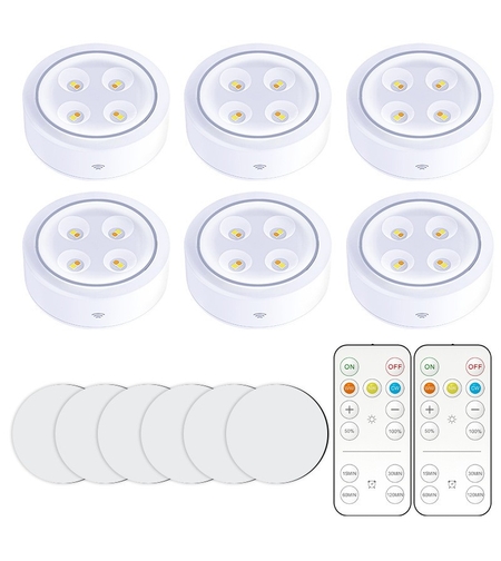 Set de 6 Lampi Led Flippy, Fara Fir, Cu Baterii, 3 Culori de Lumina, cu 2 Telecomenzi, din Plastic, Alb