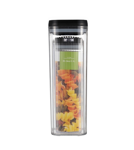 Cutii de Depozitare Alimente, Flippy, Set din 2 Cutii de Tip Container de 1.9 si 3.7 l, Recipiente pentru Cereale in Bucatarie, Transparente cu Capac Negru