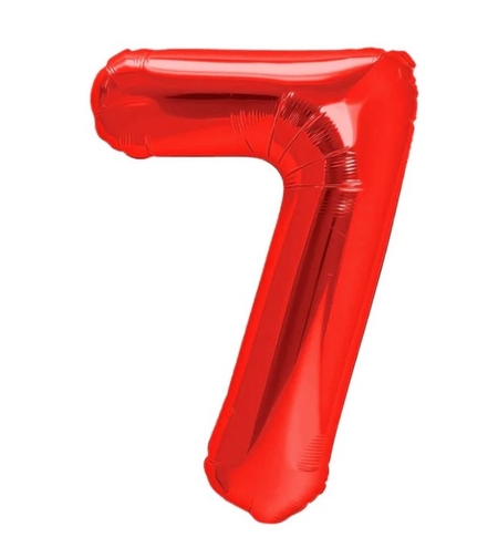 Balon din Folie Metalizata, Flippy, Figurina Cifra, Model 7, Tema Aniversare 40 cm, Ambalaj Individual, Pai Inclus, Umflare cu Aer sau Heliu, Rosu