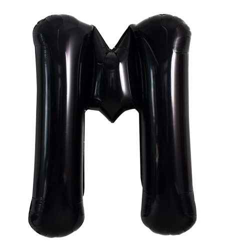 Balon Folie Metalizata Litera M, Flippy, 40 cm, Umflati cu Heliu sau Aer, Ambalaj Individual, Pai inclus, Negru