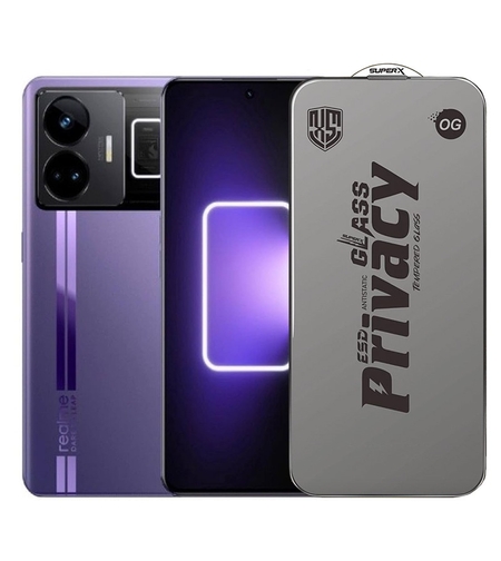 Folie de Protectie pentru Realme GT3, Vafy, Sticla Securizata ESD Antistatica, Super-X Privacy OG, Margini Negre, 0.30 mm, Transparent Inchis