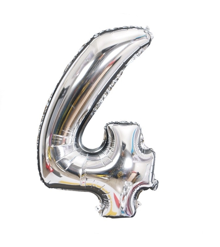 Balon din Folie Flippy, Cifra 4, 81 cm, Pentru Aer sau Heliu, Bulk, Argintiu