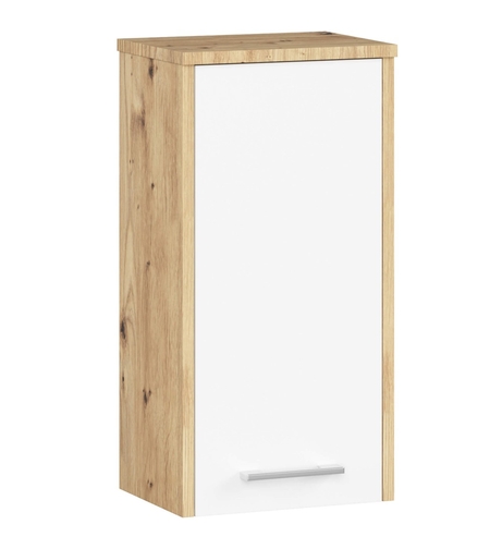 Dulap baie suspendat, cu usa si raft interior, PAL 16 mm, 30×22,5×60 cm, stejar artisan si alb