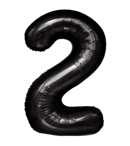 Balon din Folie Metalizata, Flippy, Figurina Cifra, Tema Aniversare 80 cm, Ambalaj Individual, Pai inclus, Umflare cu Aer sau Heliu, Negru, Cifra 2