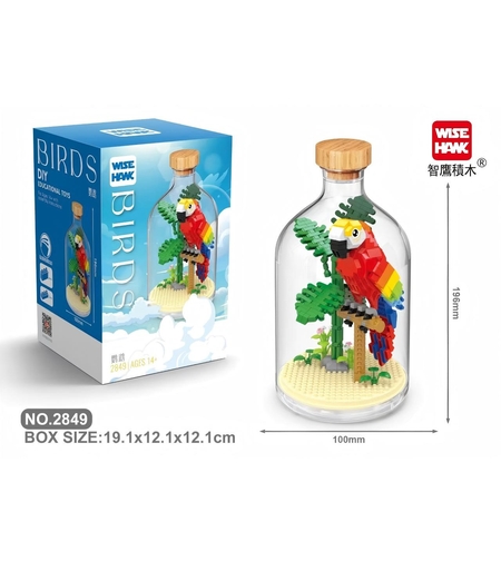 Set de Construit in Sticla, Flippy, 483 Piese, din Plastic, +14 Ani, 10 x 19.6 cm, Model Papagal, Multicolor