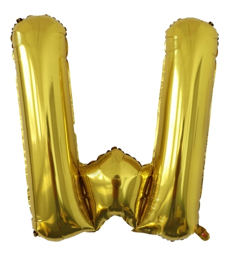 Balon Folie Metalizata Litera W, Flippy, 80 cm, Umflati cu Heliu sau Aer, Ambalaj Individual, Pai inclus, Auriu
