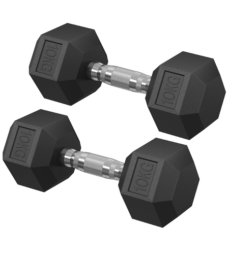 SONGMICS Set gantere hexagonale 2x10 kg, antrenament fitness si forta, 31x11 cm, negru