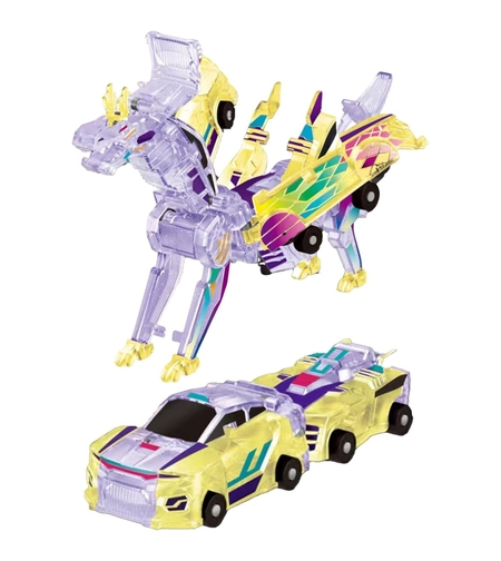 Jucarie Transformabila 2in1, Flippy, Crystal Wing Flying Dragon, Masina/Dragon, Atractie Magnetica, Fluorescent, +3 Ani, din ABS, Multicolor