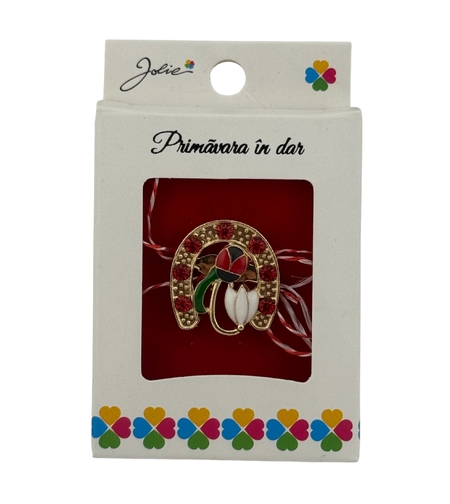 Martisor Brosa Mica in Cutie, Jolie, Dimensiune Brosa 2.5-3cm, Material Metal, Model Potcoava Buburuza Ghiocel