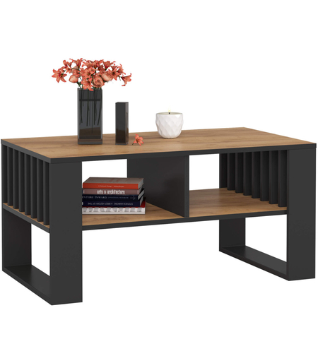 Masuta cafea ROCKFORD, cu blat din PAL, 92x53x45 cm, stejar craft si negru
