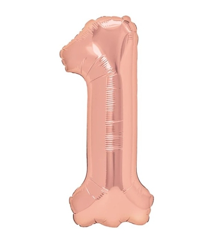Balon din Folie Metalizata Flippy, Figurina Cifra, Tema Aniversare 80 cm, Ambalaj Individual, Pai inclus, Umflare cu Aer sau Heliu, Rose, Cifra 1
