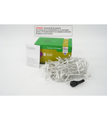 Sectiune Instalatie de Craciun Vafy Tip Perdea, 8 jocuri de lumini, 2m x1 m, 120 LED-uri, Interconectabila, Fir Transparent, Albastru