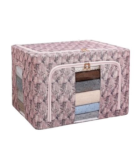 Cutie Depozitare, Vafy, 66L, din Material Textil, 50 x 40 x 33 cm, pentru Haine si Lenjerii, Model Bambus, Roz