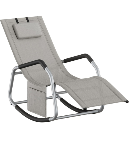 SONGMICS Sezlong balansoar gradina, cu tetiera reglabila si buzunar lateral, cadru otel, maxim 150 kg, 151x56x97 cm, gri