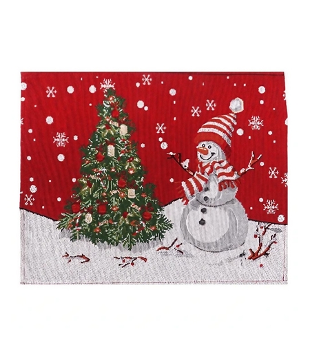 Servet de Masa, Flippy, Model Om de Zapada si Bradul de Craciun, Tematica Craciun, Prosop pentru Masa, Bumbac si Fibre Sintetice, 43x33 cm, Rosu