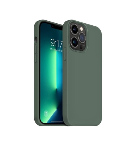 Husa pentru Apple iPhone 14 Plus Vafy, Liquid Silicone, cu Microfibra pe interior, Protectie Antisoc, Dark Green, Verde inchis