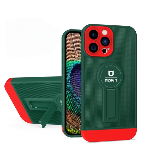 Husa Armor Design cu Stand pentru Apple iPhone 14 (6.1) Verde/Rosu, Suport Auto Magnetic, Protectie Antisoc, Vafy