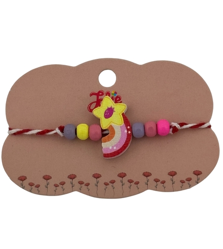 Martisor Bratara Multicolora pentru Copii, Jolie, din Lemn si Textil, Model Steluta Curcubeu