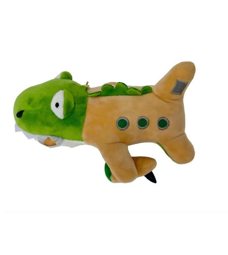 Jucarie Moale de Plus de Tip Breloc, Flippy, Model Italian Brainrot Crocodilul Avion Bombardiro Crocodilo, 17 x 8 cm, Verde Maro