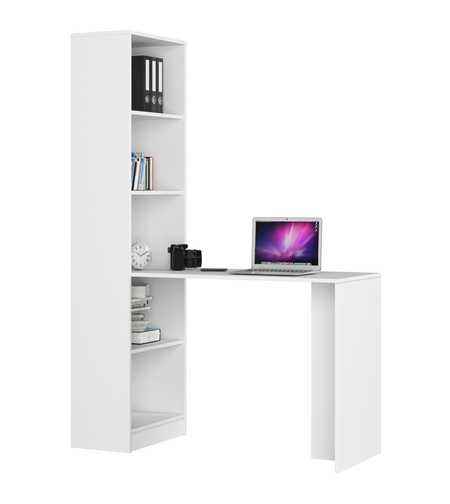 Birou cu rafturi SMART, PAL laminat, 125x50x180 cm, alb