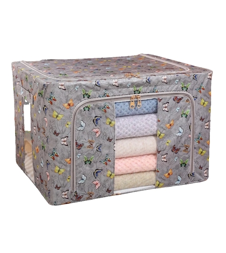 Cutie Depozitare, Flippy, 66L, din Material Textil, 50 x 40 x 33 cm, pentru Haine si Lenjerii, Model Fluturasi, Gri Inchis