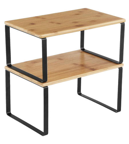 SONGMICS Set 2 rafturi de bucatarie suprapozabile, pentru ustensile sau condimente, 20x30x16cm, natur si negru
