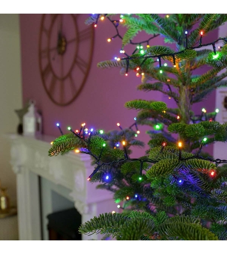 Instalatie de Craciun liniara Yoto, 10 m, din care 1 m cablu priza 220V, 100 LED, 8 jocuri de lumini, controler, fir negru, multicolor