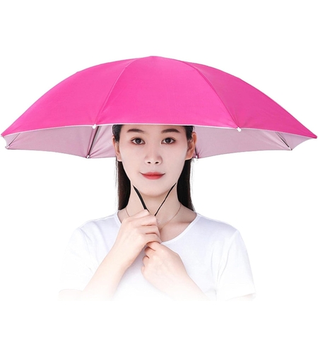 Umbrela de Cap, Flippy, Diametru 69 cm, Snur Reglabil de Cap, Protectie UV/Ploaie, Roz