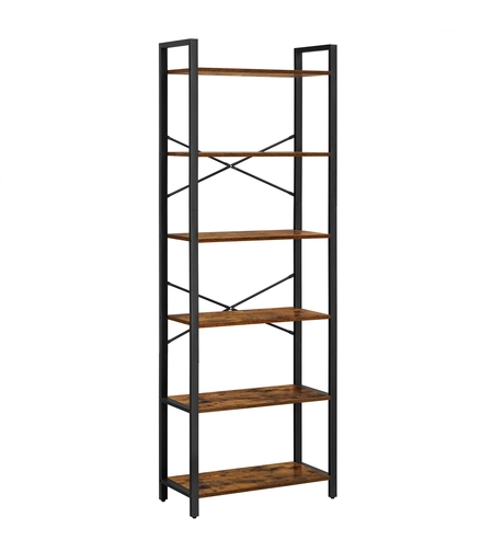 VASAGLE Biblioteca cu cadru otel si 6 polite, stil industrial, 66x30x186cm, maro rustic si negru