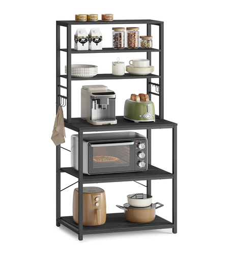 VASAGLE Raft de bucatarie, spatiu cuptor cu microunde, 6 rafturi, 40x60x167cm, gri inchis si negru
