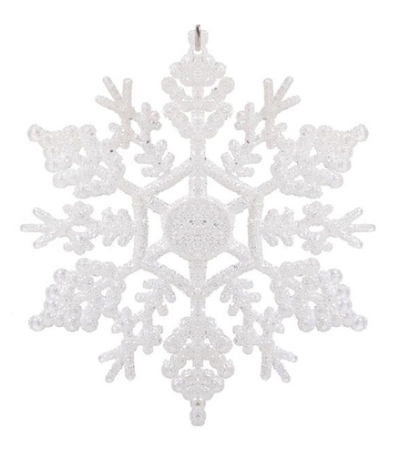 Decoratiune brad fulg de zapada, 13cm, alb cu sclipici