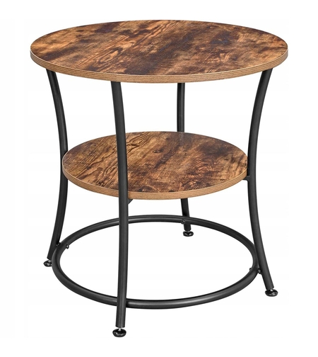 VASAGLE Masuta laterala rotunda, tip noptiera, cu 2 rafturi, cadru de otel, 55x55cm, maro rustic