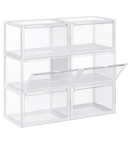 SONGMICS Organizatoare pantofi, transparente cu usa frontala, stivuibile, PVC, 6 cutii x 36x28x22 cm, transparent