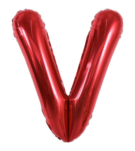 Balon Folie Metalizata Litera V, Flippy, 40 cm, Umflati cu Heliu sau Aer, Ambalaj Individual, Pai inclus, Rosu