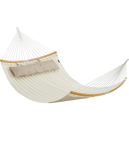 SONGMICS Hamac dublu cu bare curbate din bambus, perna inclusa, maxim 225 kg, 200x140 cm, crem