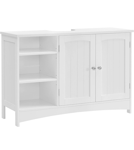 VASAGLE Dulap lavoar baie, cu 2 usi si un compartiment deschis cu rafturi reglabile, 90x30x60cm, alb