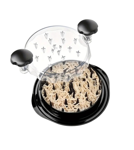 Tocator Manual pentru Carne, Vafy, cu Capac Transparent, Tocator de Pui Antiderapant, Manere Ergonomice, 25 x 25 x 5.5 cm, Negru