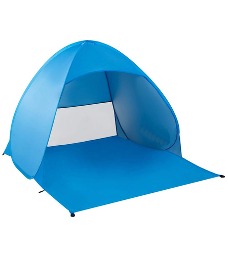 Cort plaja autoexpansibil POP-UP cu plasa ventilatie si protectie UV, 160x140x115 cm, albastru