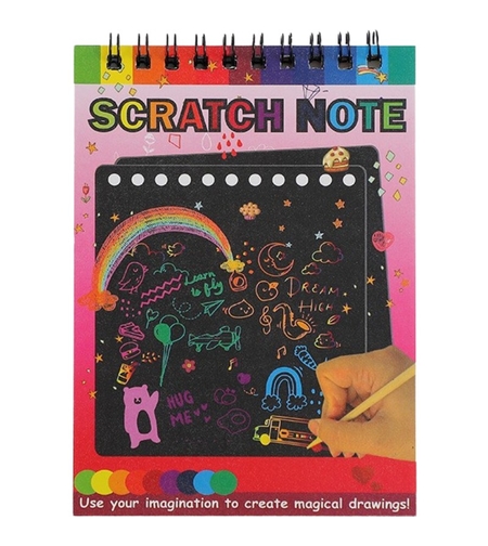 Caiet cu fise razuibile Flippy, DIY Magic Scratch, 12 File, Curcubeu, Creion din Lemn, Cartonase negre, 14 x 10 cm, rosu