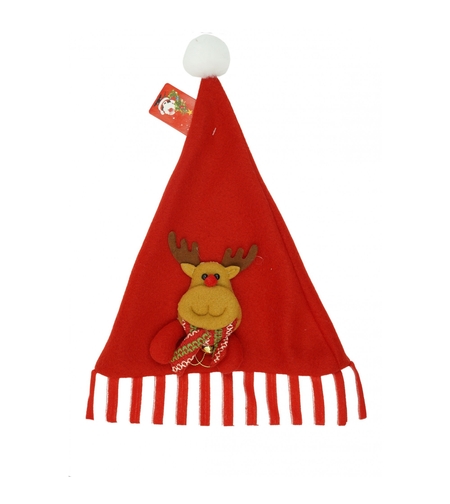 Caciulita de Mos Craciun, Flippy,cu model de Ren, rosie, marime universala, material textil