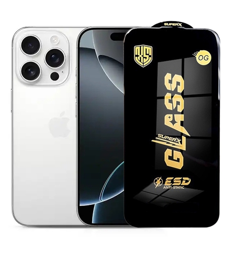 Folie de Sticla pentru Apple iPhone 16 Pro Max, Vafy, Sticla Securizata ESD Antistatica, Super-X OG, cu Margini Negre, Rezistenta la Zgirieturi, 0.35 mm, Transparenta