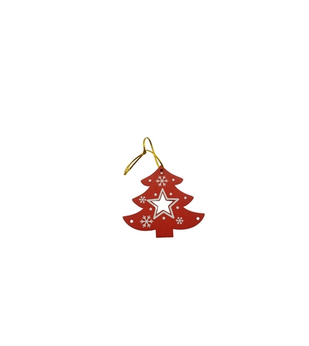 Ornament de brad pom de craciun, Flippy, rosu, lemn, 7.5 cm