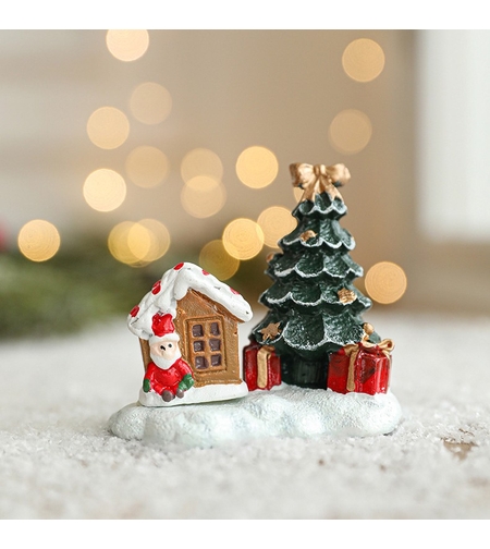 Ornament de Craciun din Rasina pentru Decor, Flippy, Model Casuta cu Brad, Decoratiune de Birou pentru Craciun, 6.5 x 6.5 x 4 cm, Rosu Verde