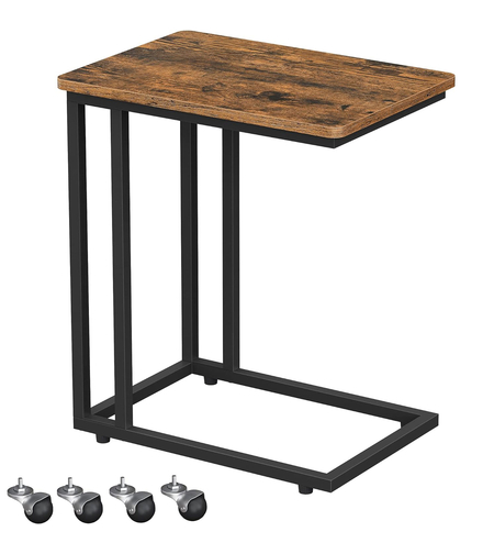 VASAGLE Masuta de cafea, cu cadru de otel si roti, 35x50x60cm, industrial, maro rustic si negru