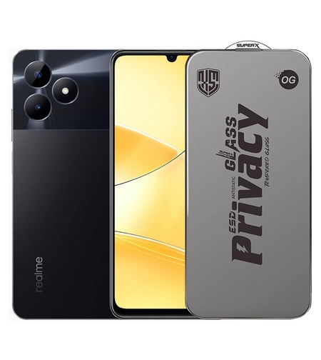Folie de Protectie pentru Realme C51, Vafy, Sticla Securizata ESD Antistatica, Super-X Privacy OG, Margini Negre, 0.30 mm, Transparent Inchis