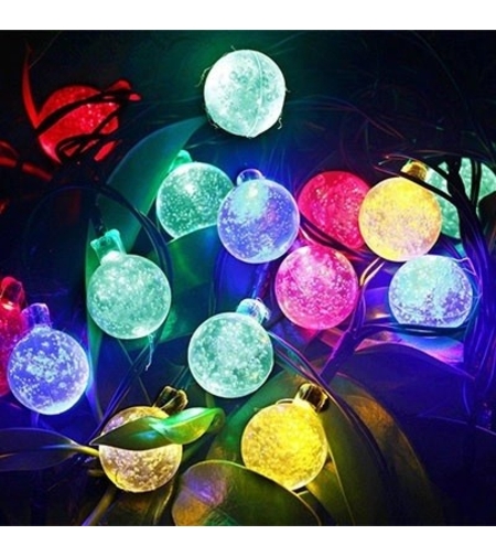 Instalatie Craciun, Tip Globuri de cristal, 50 Led-uri, 9.5 metri, Multicolor, Energie solara, Senzor de lumina, Vafy